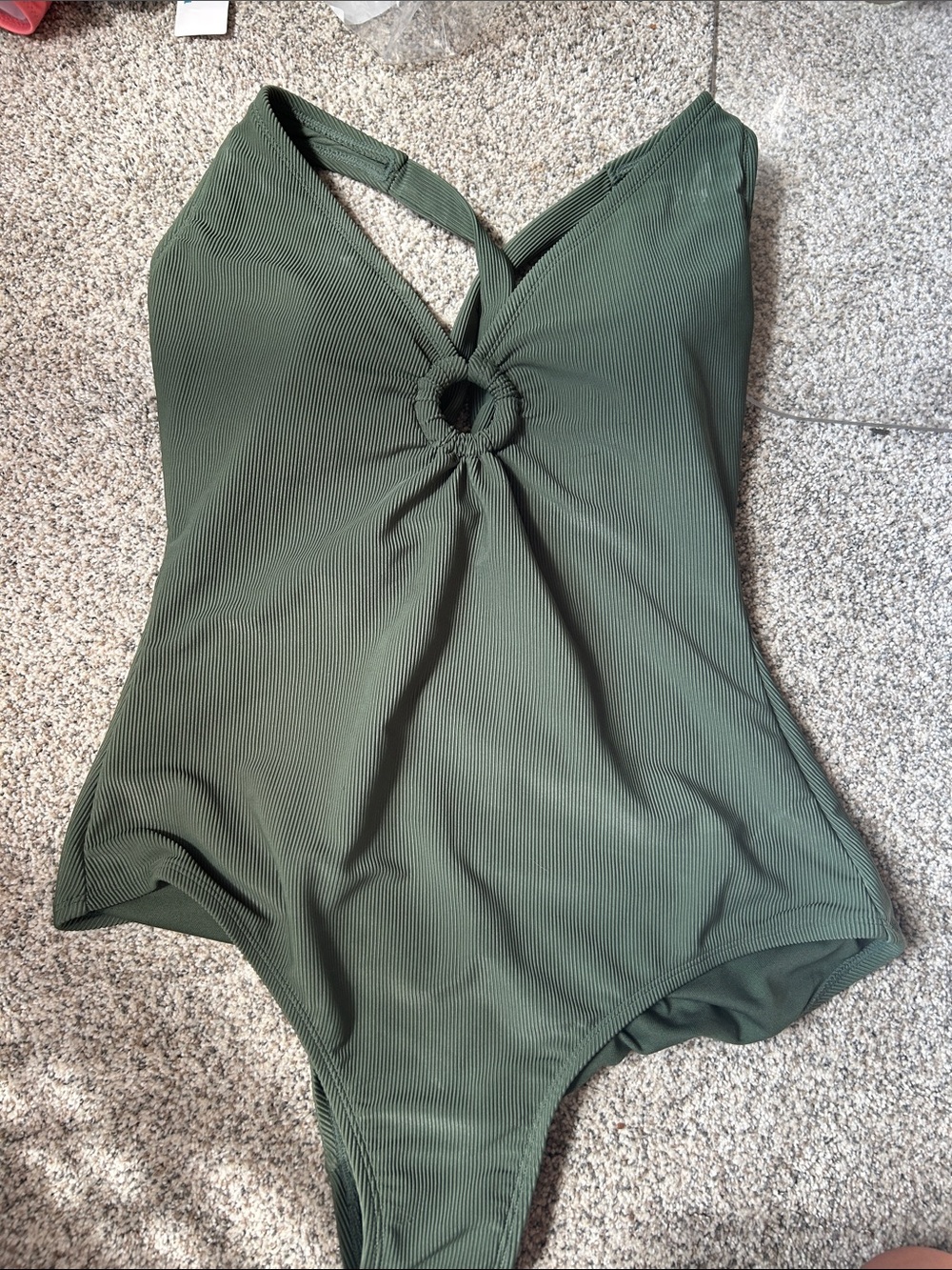Shade & Shore Olive Green Ribbed One-Piece with Front Ring